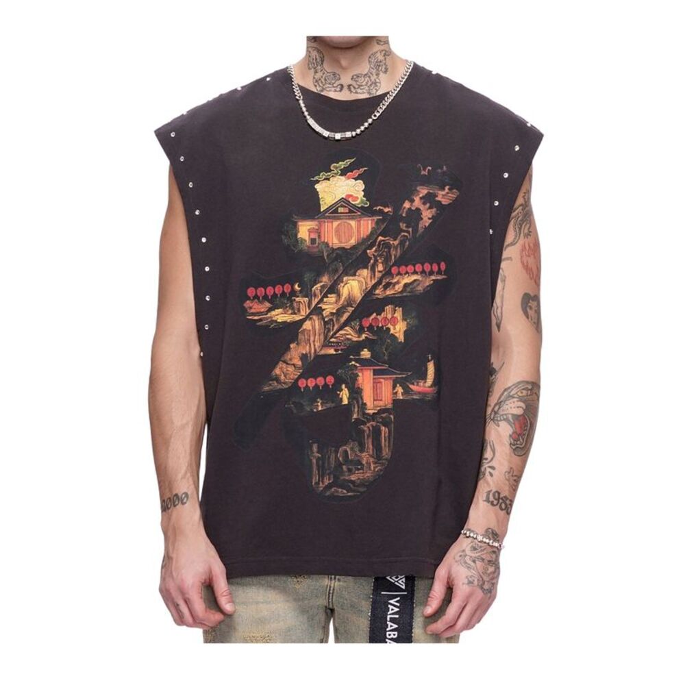 Valabasas Crew Neck T-Shirt Ember Glyph Mens Black VLBS-VT5-1004